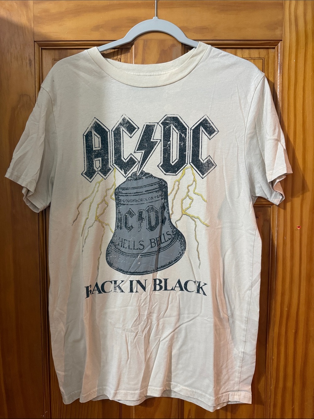 AC/DC Cream Short Sleeve Tee with Black & Yellow Graphic